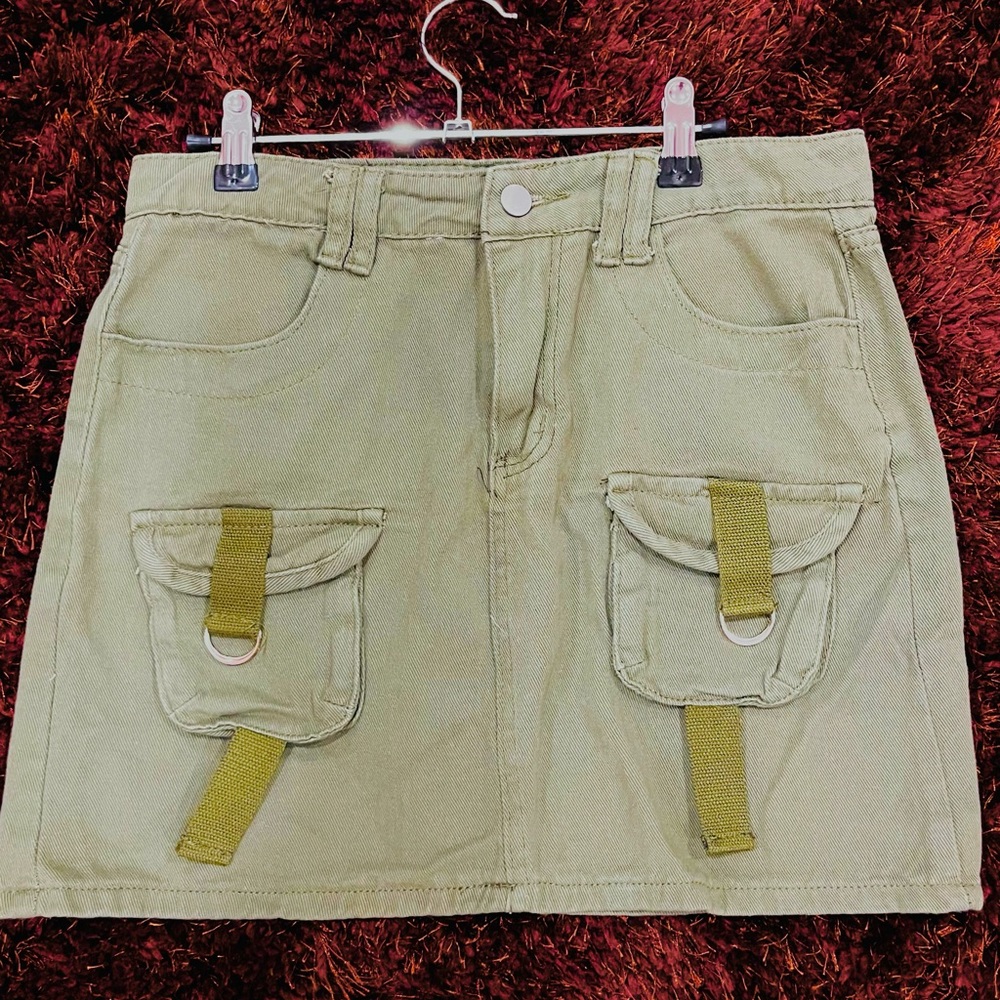 Olive Cargo Pocket Mini Skirt